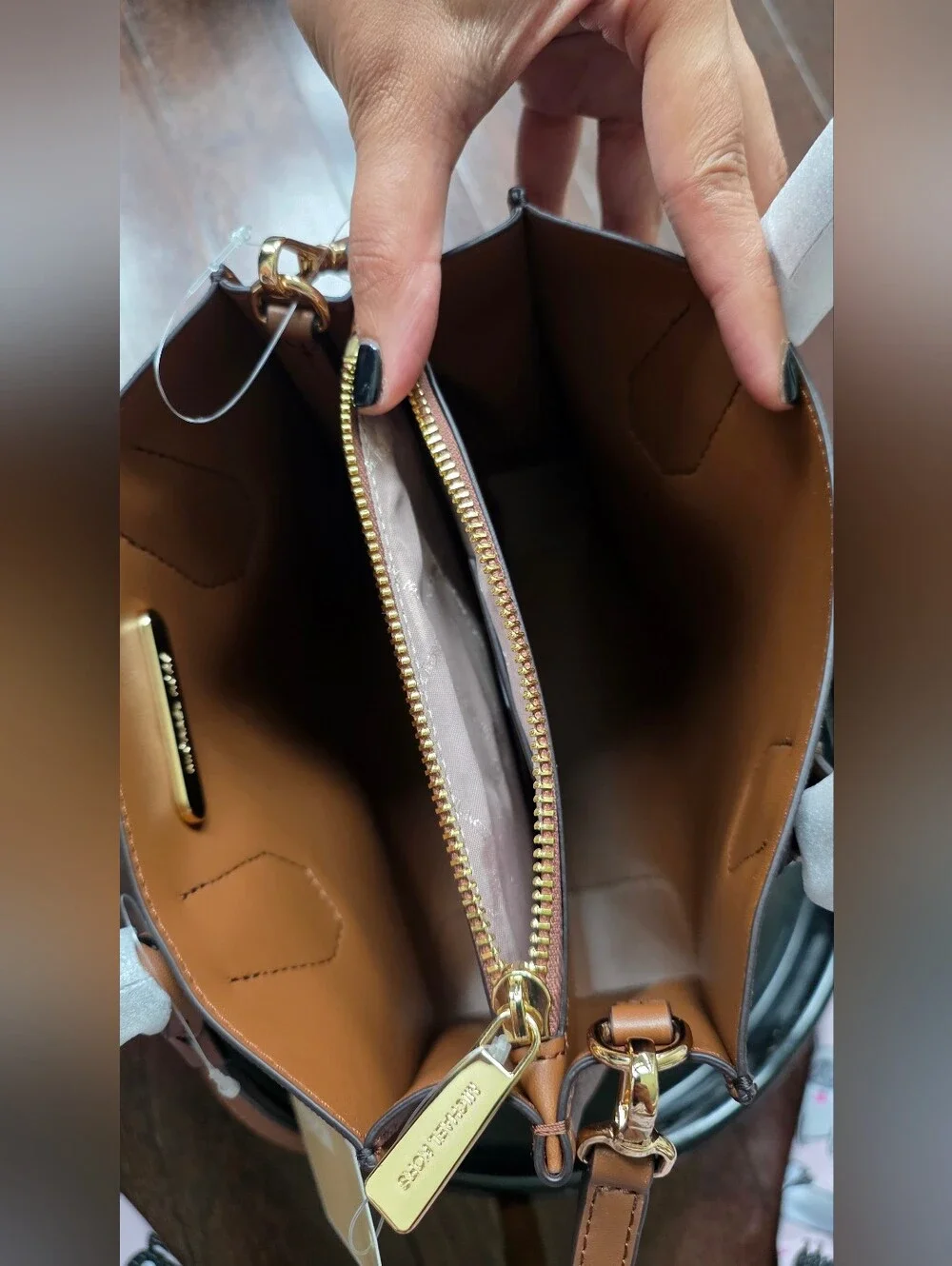 NWT Michael Kors Camille Small Logo Leather Satchel Brown Acorn